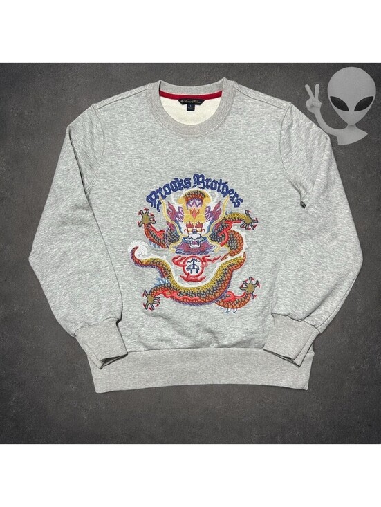 Brooks Brothers Tops - Brooks Brothers Lunar New Year Dragon Embroidered Sweatshirt Womens S Gray